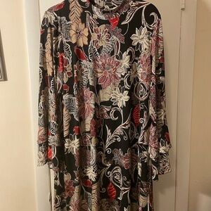 Floral Black and Red Midi Dress